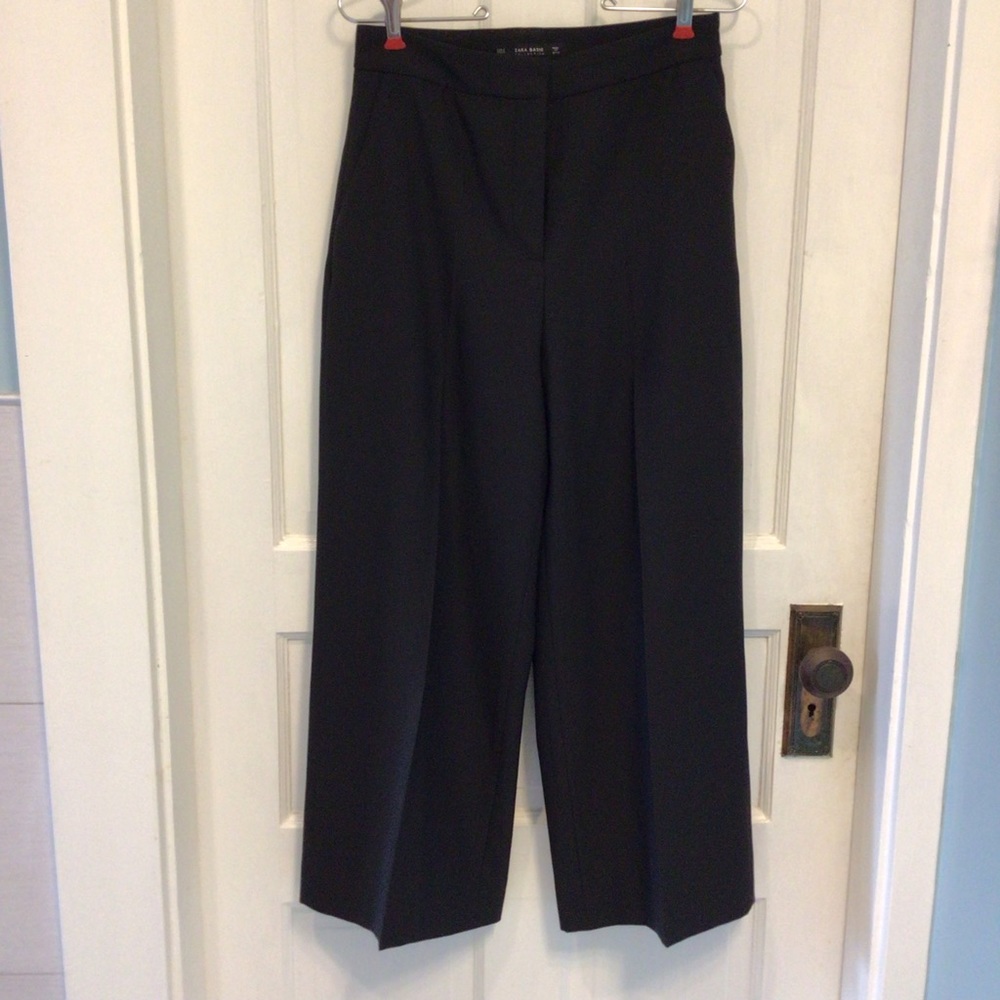 Zara high waisted flat front cropped wide leg pants